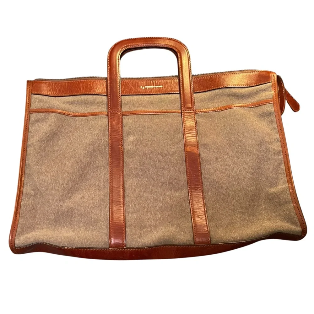 La Portegna X Svbscription Colab Brown Canvas & Leather Laptop Tote Bag RARE